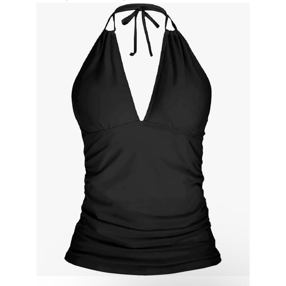 NWT Yonique Halter Tankini Top V Neck Swim Top Tummy Control Bathing Suit L - Picture 2 of 7